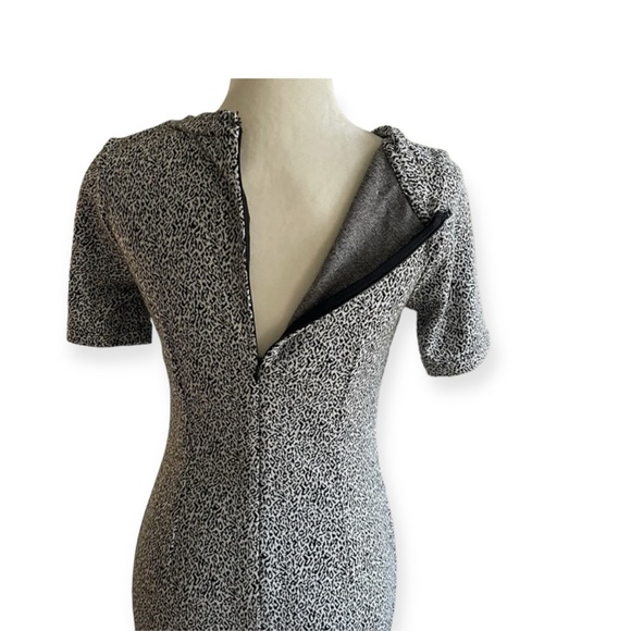 LOFT Midi Dress Snow Leopard Knit Jacquard Short Sleeves Front Side Slit - Picture 8 of 16